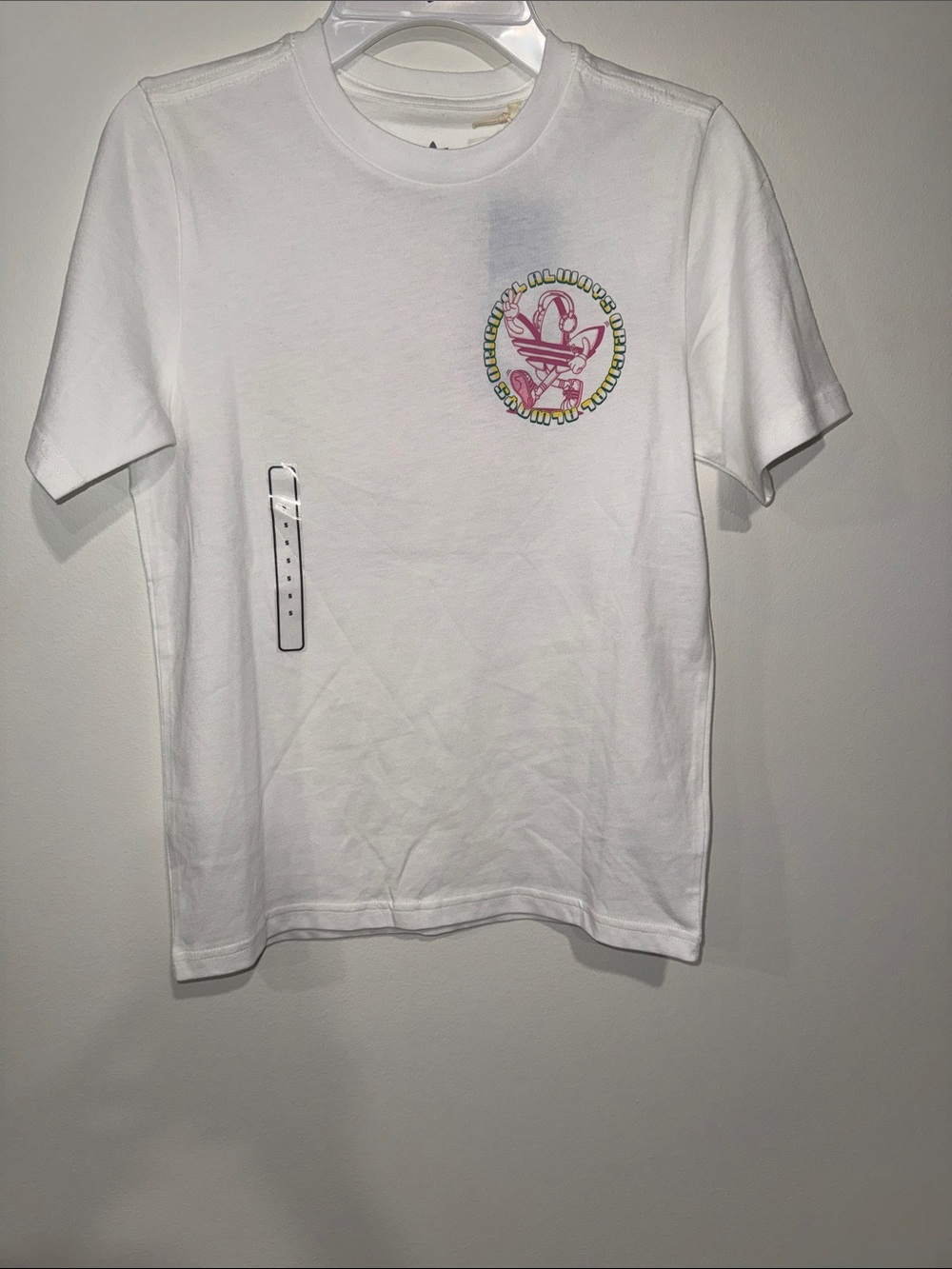 adidas Originals White Tee with Pink Logo and Neon Trim